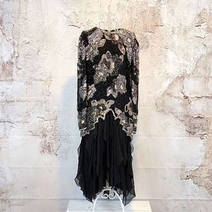 Oleg Cassini Black and Silver Midi Dress